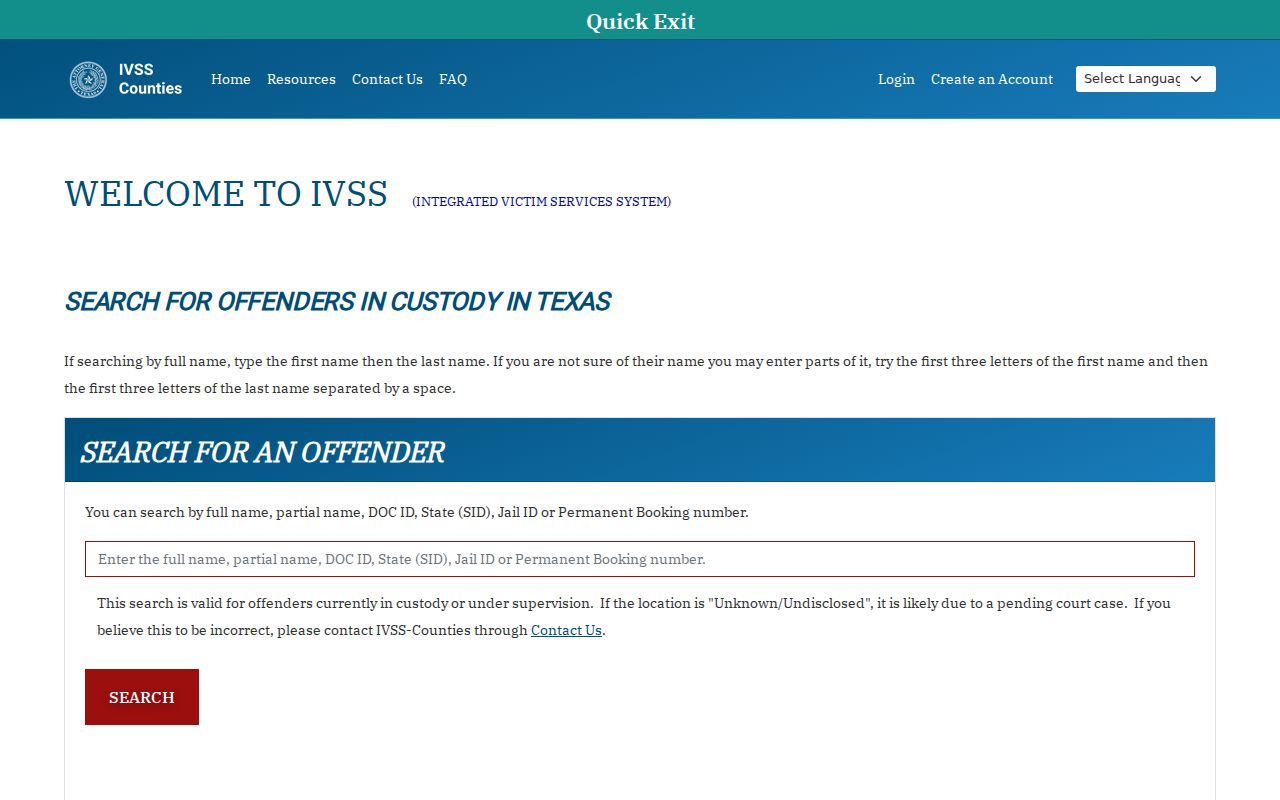 Texas SAVNS notification channel for Marion County arrest and custody changes