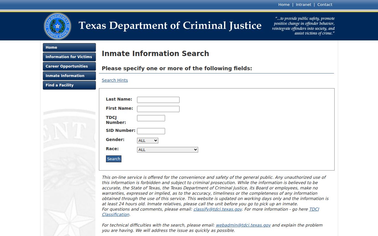 TDCJ state inmate search after a Marion County arrest leads to prison custody