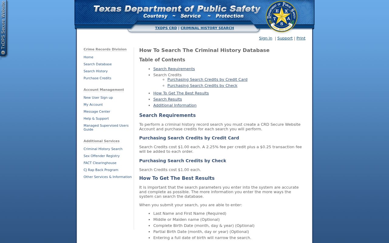 Marion County criminal history DPS CCH instructions