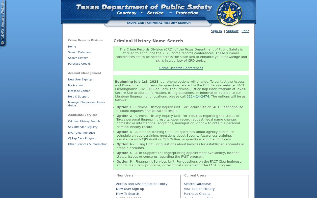 Marion County criminal records Texas DPS search portal